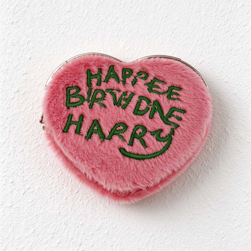 CouldNook Plush Compact Mirror - Pink Cover And Green Birthday Lettering