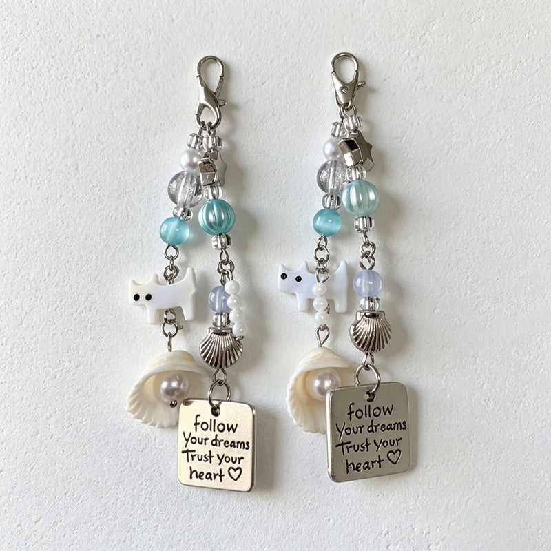 CloudNook Beaded Phone Charm-Cat Shell Inspirational Message Design
