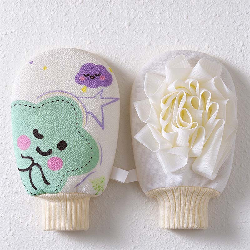 CouldNook Bath Mitt - Smiling Cloud Print and Mesh Reverse