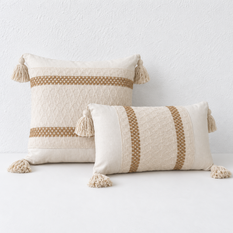 CouldNook Tasseled Cushion Cover - Woven Patterns And Four Corner Tassels