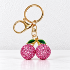 CouldNook Cherry Bag Charm - Sparkling Round Fruits and Ridged Green Leaves
