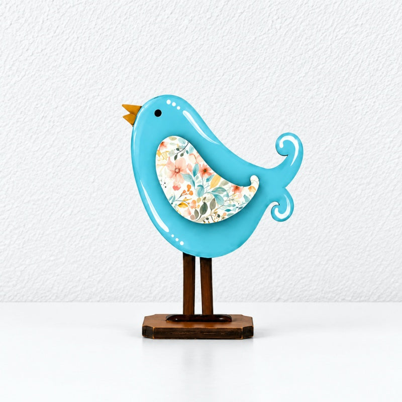 CouldNook Wooden Bird Figurine - Floral Wing Freestanding Tabletop Accent