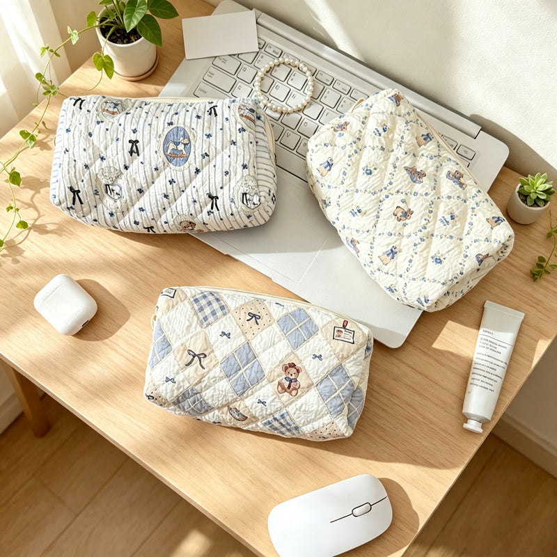 CouldNook Quilted Pattern Print Pencil Case - Vanity Storage Accent
