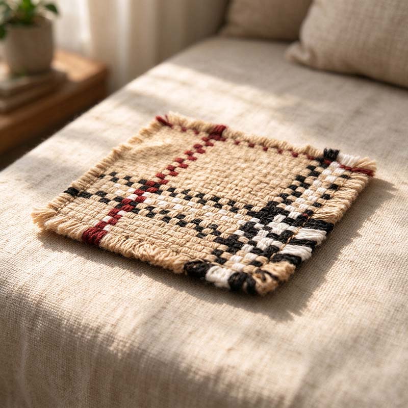 CouldNook Check Woven Table Mat - Fringed Edges