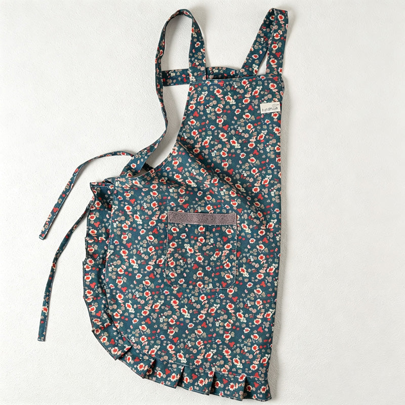 CouldNook Floral Kitchen Apron - Ruffled Hem and Front Pocket
