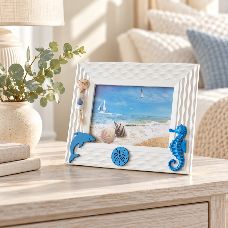 Coastal Photo Frame - Marine Motifs and Textured Border