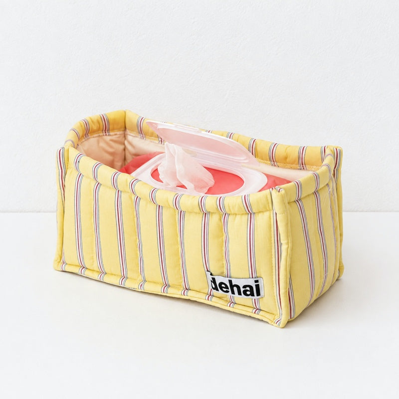 CouldNook Striped Quilted Fabric Storage Basket‑Home Organizer Bin for Tissue Books Toys Sundries