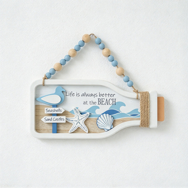 CouldNook Bottle-Shaped Wall Plaque - Coastal Scenes and Beaded Hanging Cord