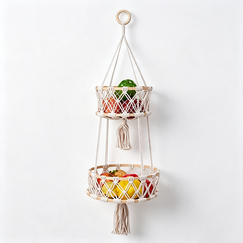 CouldNook Tiered Macrame Fruit Organizer Basket - Organized Living Detail