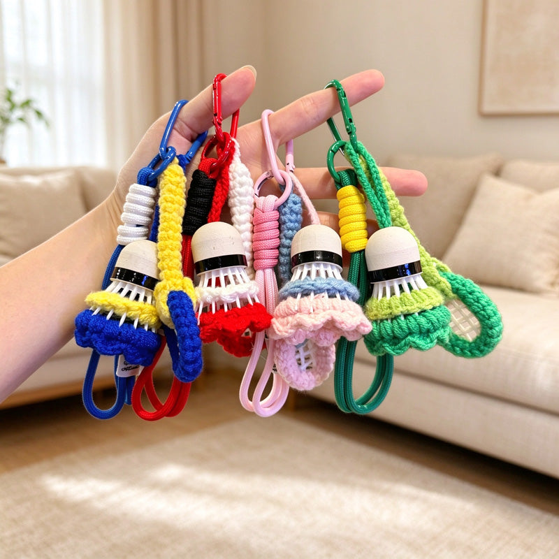 Badminton Racket and Shuttlecock Keychain with Cord Loop