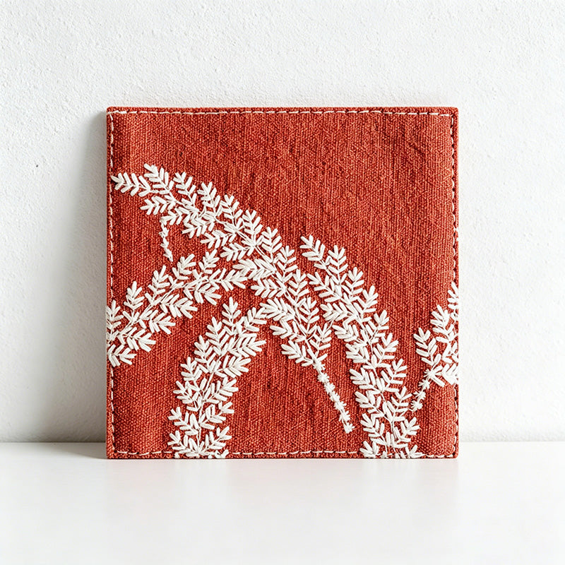 CouldNook Embroidered Cotton Linen Coaster - Cottagecore Floral Drink Mat
