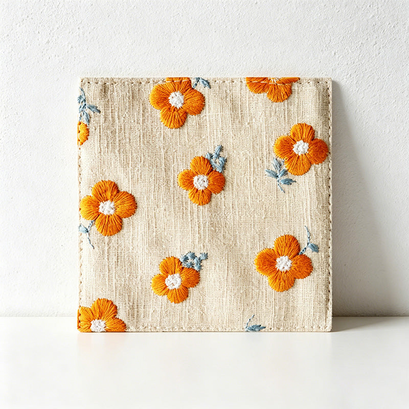 CouldNook Embroidered Cotton Linen Coaster - Cottagecore Floral Drink Mat