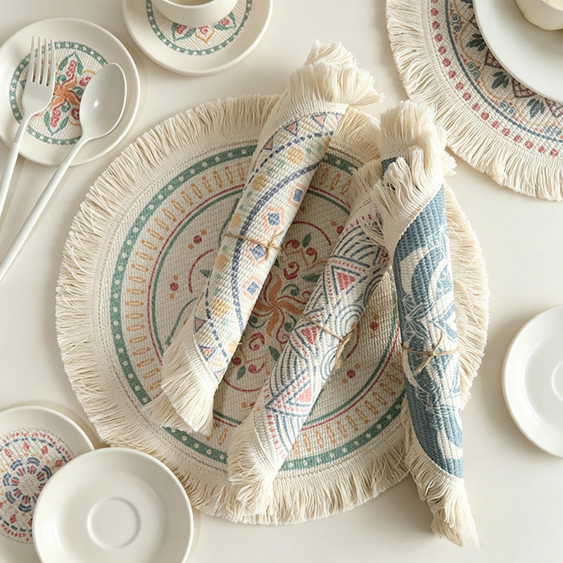 CouldNook Bohemian Fringe Woven Placemat - Printed Boho Dining Mat