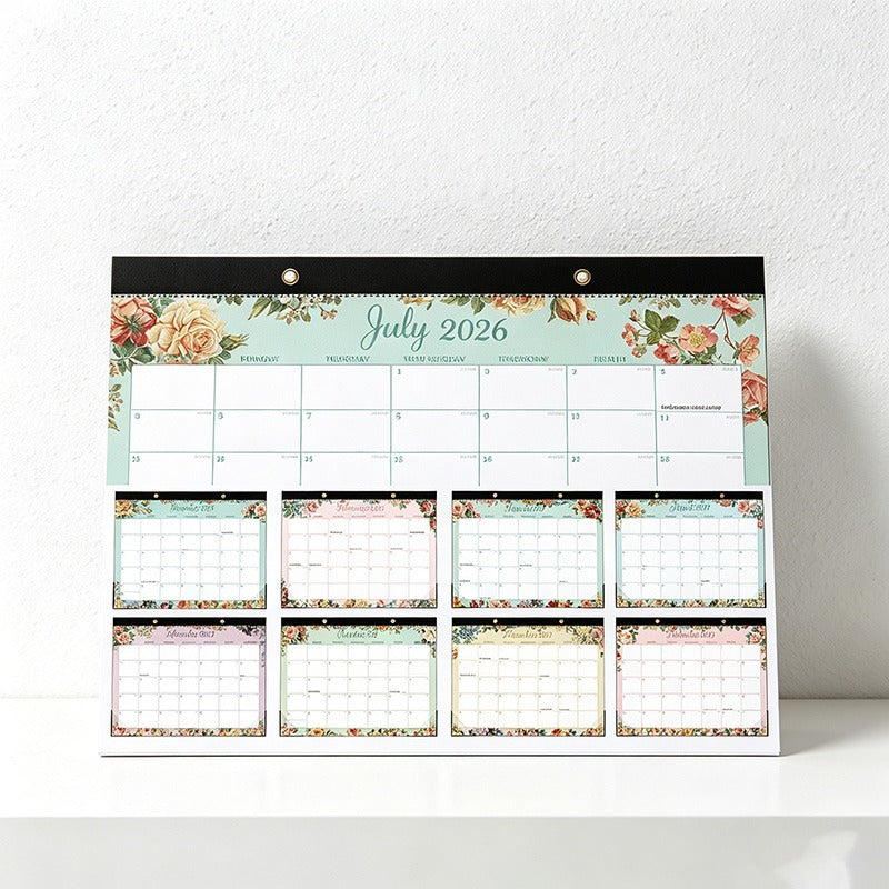 English 2026-2027 Wall Calendar - Floral Art Monthly Planner