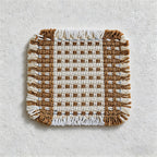 CouldNook Boho Hand-Woven Fringe Coaster - Chunky Checkered Cotton Mug Mat
