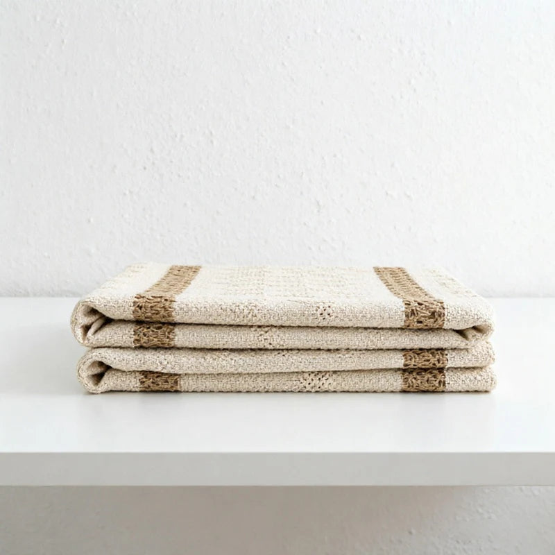 CouldNook Farmhouse Cotton Linen Table Runner - Rustic Boho Woven Macrame Mat