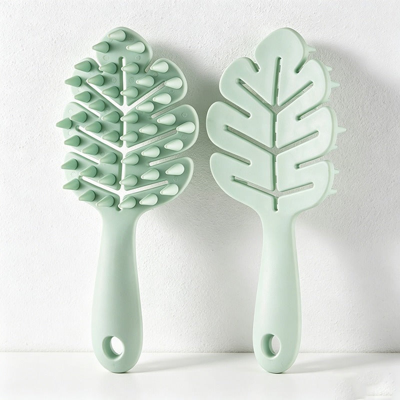 Leaf-Shaped TPR Shampoo Brush, Long Handle Scalp Massage Detangling Brush for Wet Hair