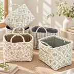 CouldNook Quilted Fabric Storage Basket - Twin Handles And Front Pocket
