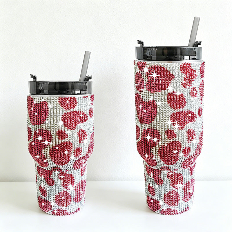 CouldNook 20/30oz Bling Rhinestone Car Tumbler - No Handle, Black Lid (Cow Print Series)