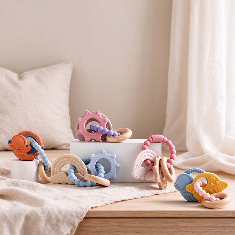 CouldNook Beaded Teether - Textured Space Leaf and Animal Shapes