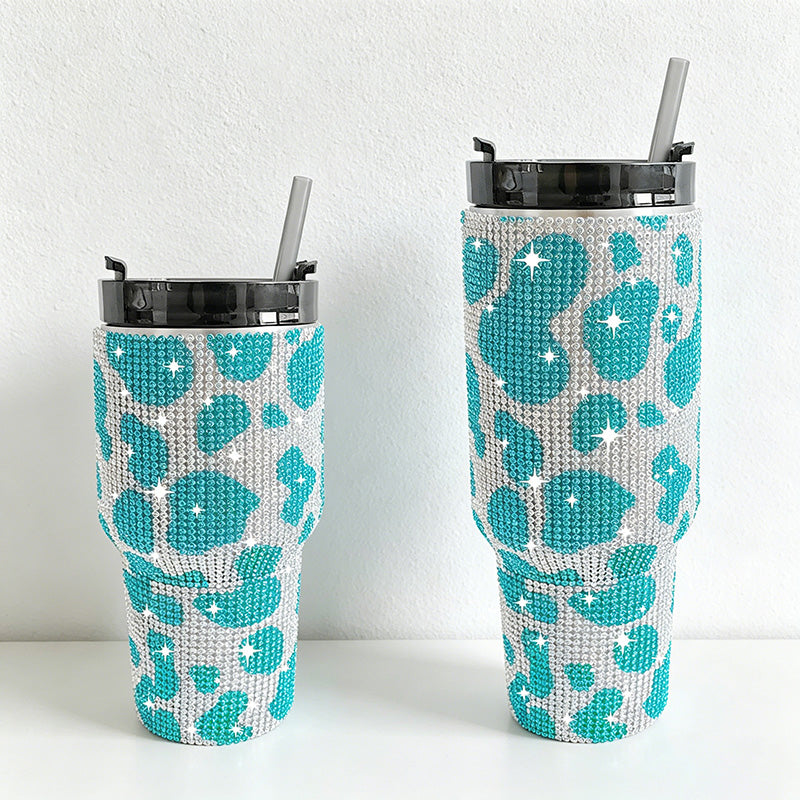CouldNook 20/30oz Bling Rhinestone Car Tumbler - No Handle, Black Lid (Cow Print Series)