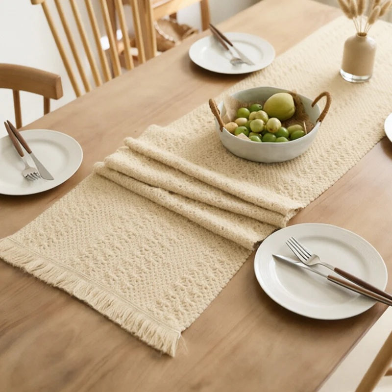 CouldNook Vintage Crochet Floral Table Runner - Rustic Macrame Tassel Mat