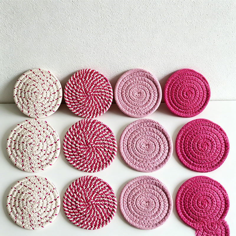 CouldNook 8-Piece Woven Cotton Coaster Set with Metal Holder - Minimalist Gradient Drink Mats