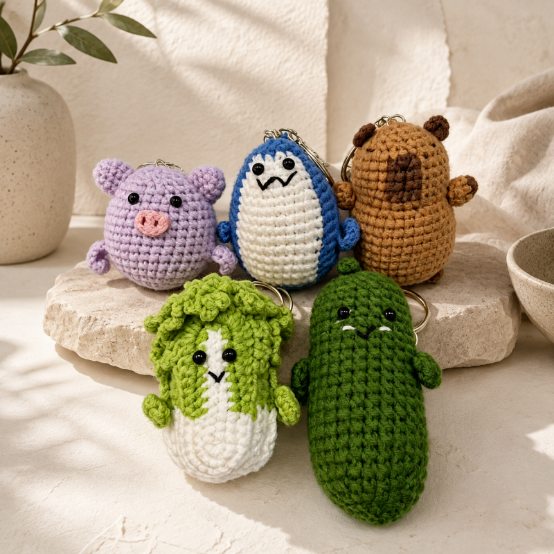 CouldNook Vegetable Animal Figure Keychain - Split Ring Attachment
