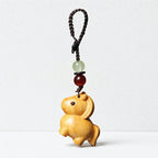 CouldNook Golden Sandalwood Chinese Zodiac Charm‑Wooden Phone & Bag Hanging Pendant
