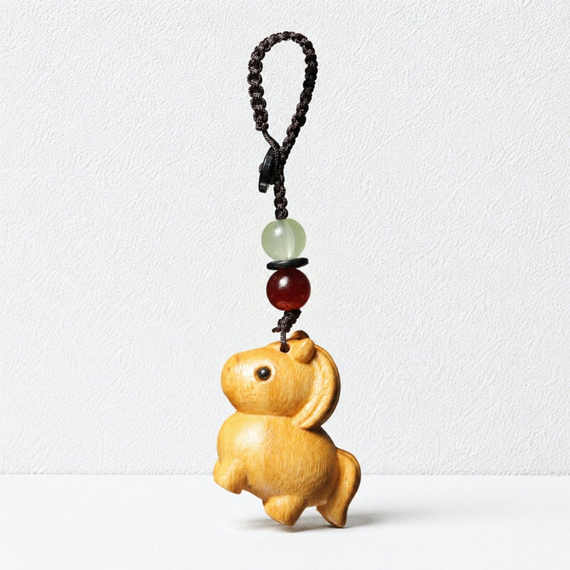 CouldNook Golden Sandalwood Chinese Zodiac Charm‑Wooden Phone & Bag Hanging Pendant