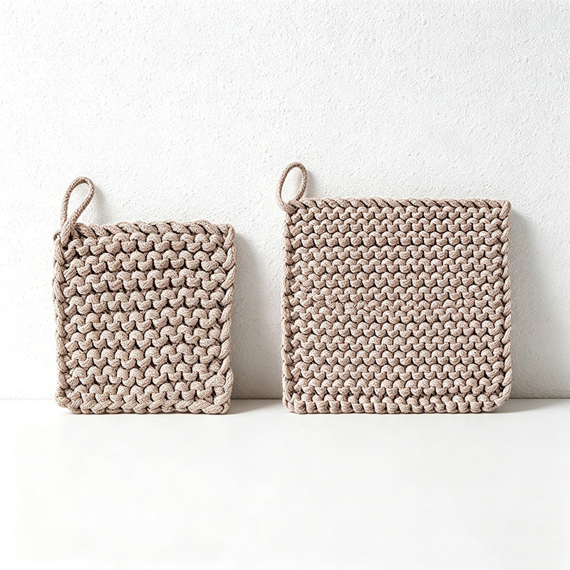 CouldNook Chunky Knit Cotton Trivet - Hand-Woven Square Heat Pad