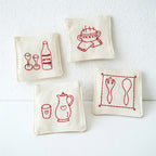CouldNook Rustic Embroidered Fabric Coaster Set of 4 - Farmhouse Cotton Mug Mat