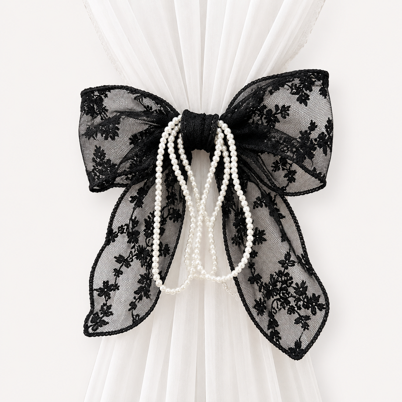 CouldNook Faux Pearl Lace Bow Curtain Tieback 2PCS Set - Window Styling Accent