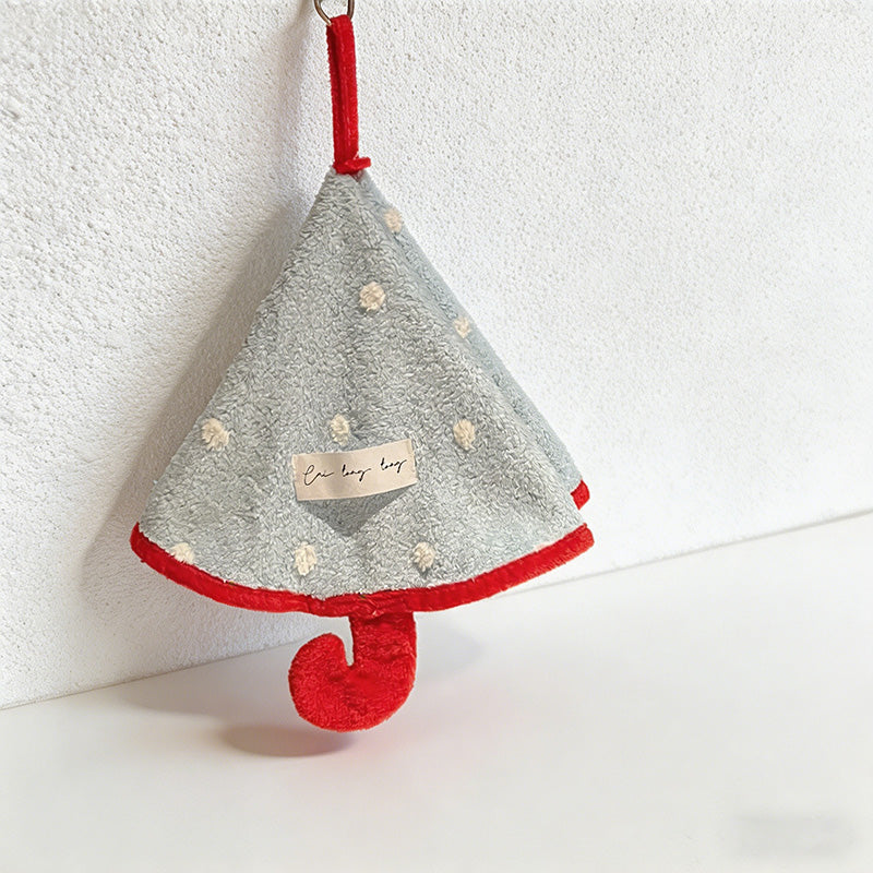 CouldNook Cute Umbrella Hanging Hand Towel - Soft Coral Fleece Polka Dot Cloth