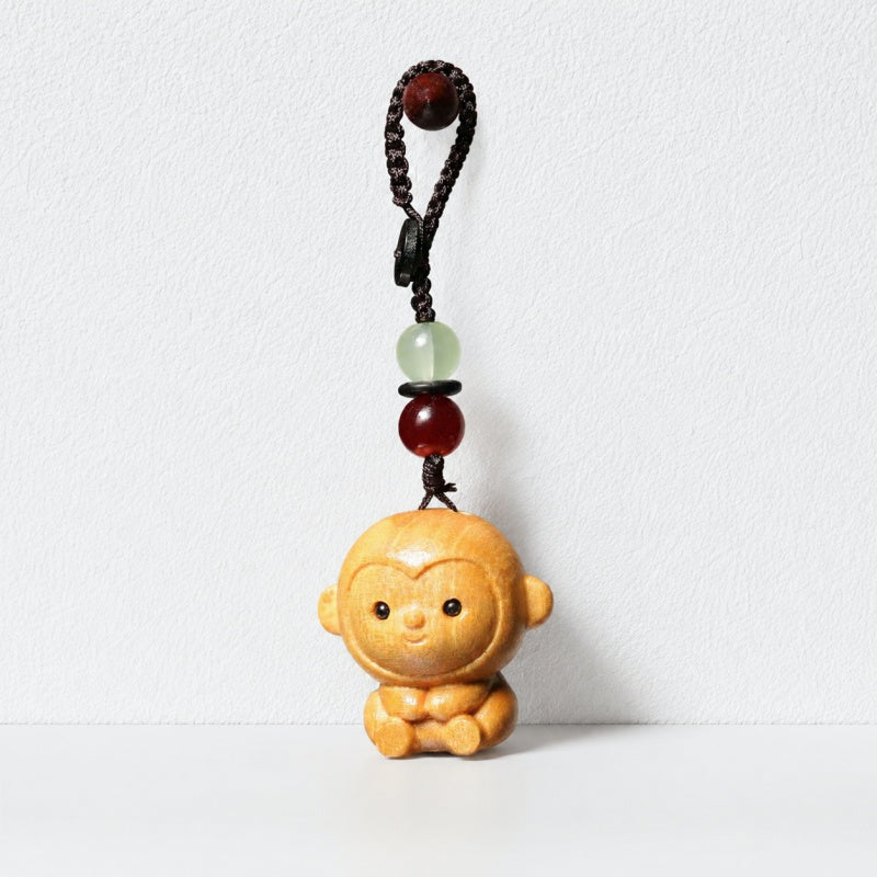 CouldNook Golden Sandalwood Chinese Zodiac Charm‑Wooden Phone & Bag Hanging Pendant