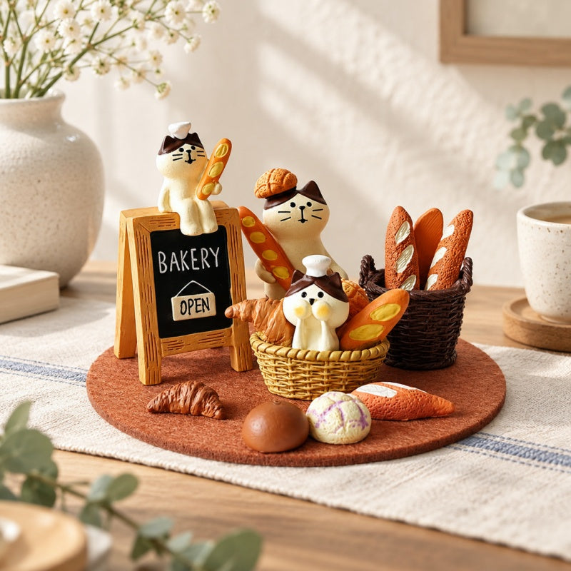 CouldNook Miniature Bakery Scene Decorations - Cats Bears And Tiny Furniture