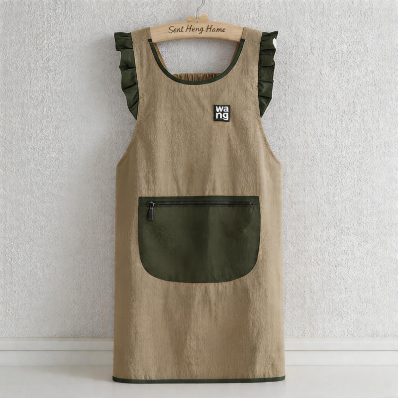 Ruffle Trim Waterproof Backband Apron - Sleeveless Canvas Kitchen Apron