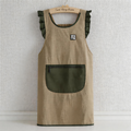 Ruffle Trim Waterproof Backband Apron - Sleeveless Canvas Kitchen Apron