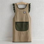 Ruffle Trim Waterproof Backband Apron - Sleeveless Canvas Kitchen Apron