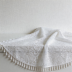 Vintage Damask Lace Sheer Curtains - Pearl Trimmed Drape