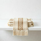CouldNook Farmhouse Cotton Linen Table Runner - Rustic Boho Woven Macrame Mat