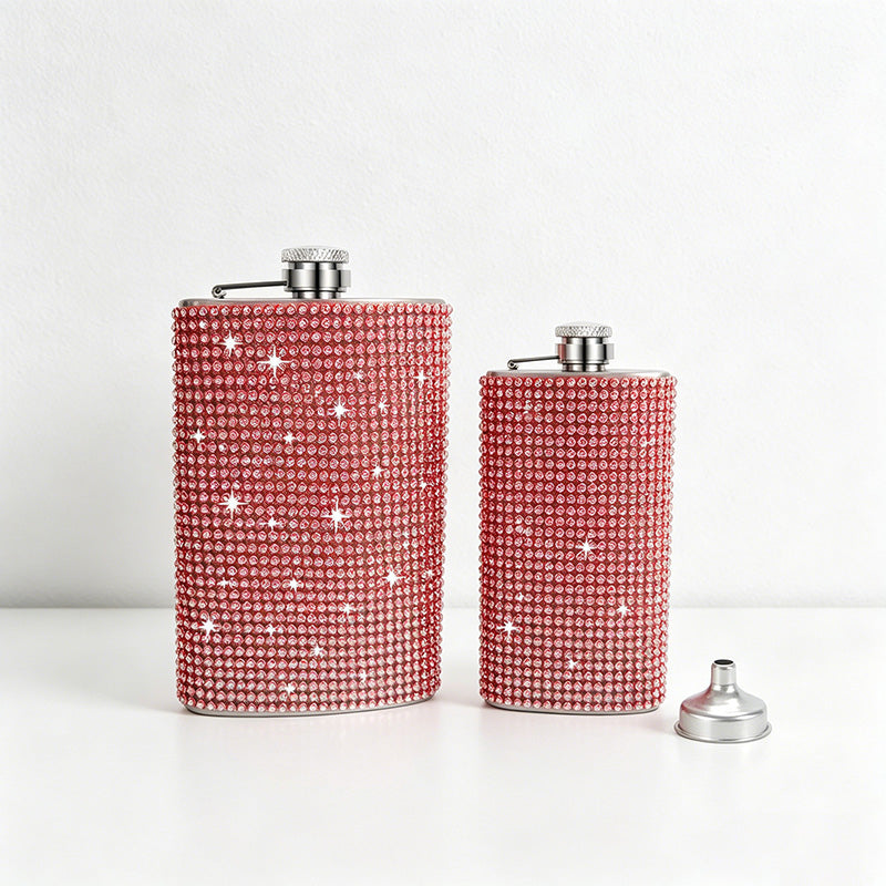 CouldNook 6/8oz Bling Rhinestone Hip Flask - Pocket Size with Funnel (Solid Color Series)