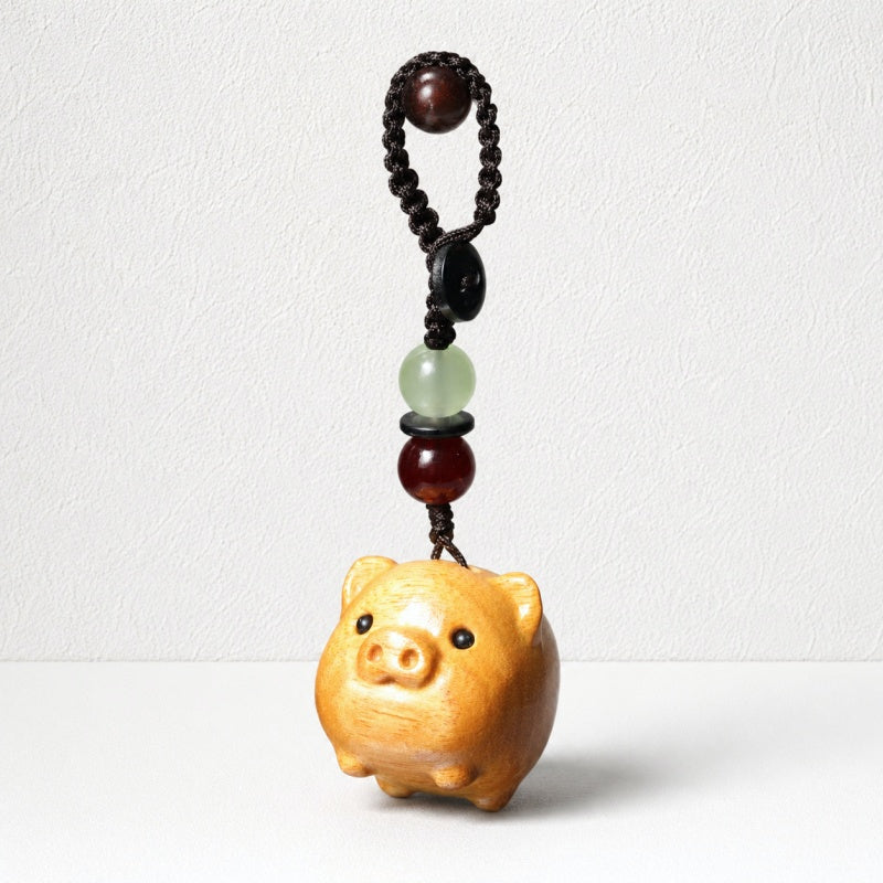CouldNook Golden Sandalwood Chinese Zodiac Charm‑Wooden Phone & Bag Hanging Pendant