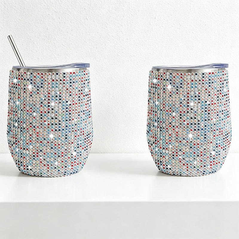 CouldNook 12oz Bling Rhinestone Stemless Wine Tumbler - Clear Lid & Straw (Solid Color Series)