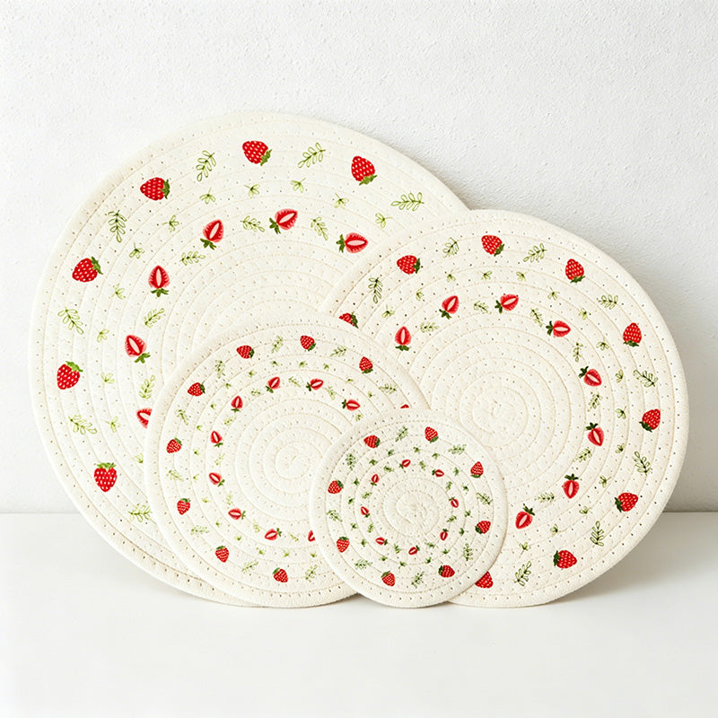 CouldNook Round Woven Cotton Rope Placemat - Cottagecore Floral Dining Mat