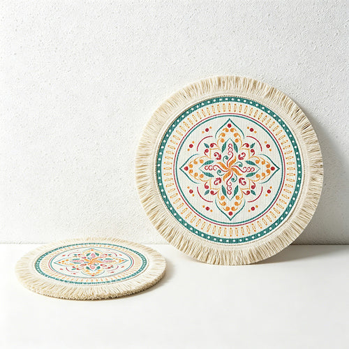 CouldNook Bohemian Fringe Woven Placemat - Printed Boho Dining Mat