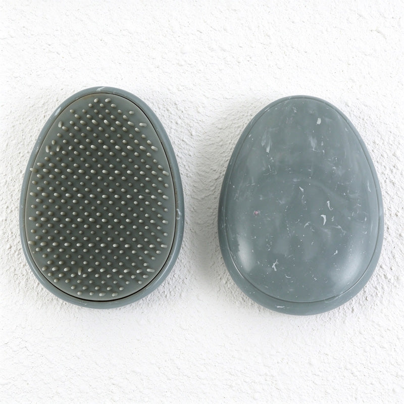 Marbled Egg-Shaped Palm Hairbrush with Rounded Pins