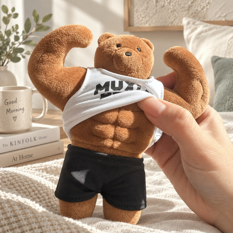 CouldNook Muscle Bear Plush Charm - Raised Arms and Printed Vest