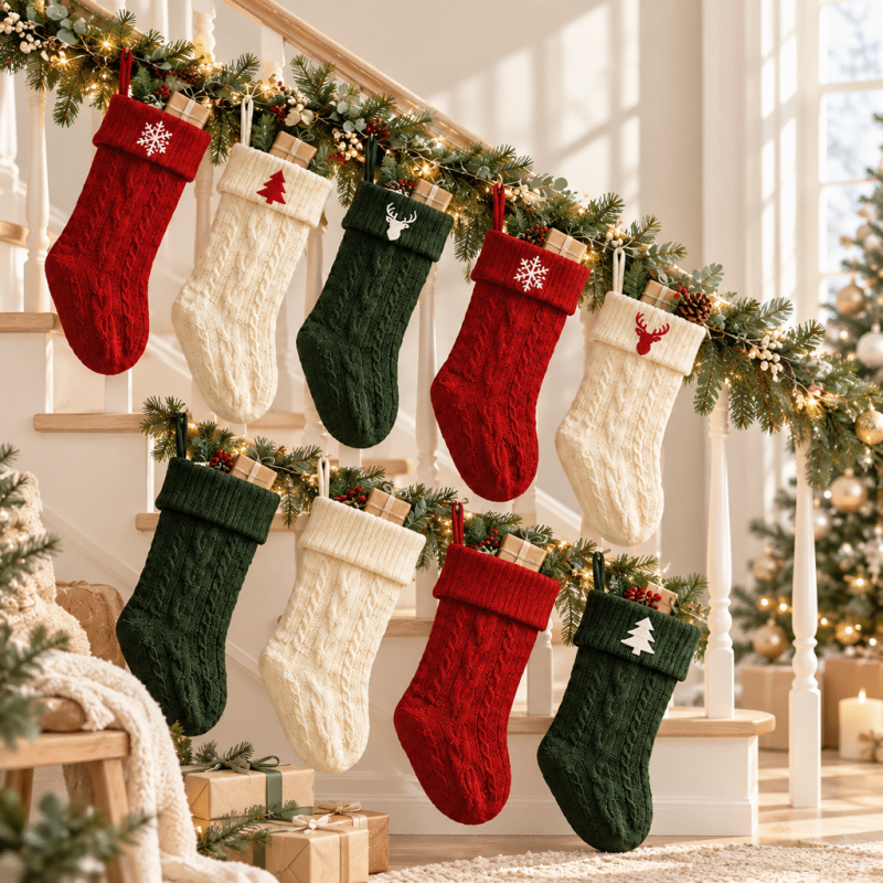 CouldNook Cable Knit Christmas Stocking - Ribbed Foldover Cuff