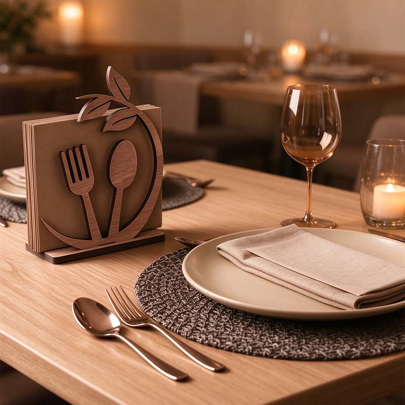 CouldNook Leaf Cutlery Napkin Holder - Upright Wood